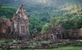 Stone Castle Wat Phu in Foreground and Green Forest in Background Champasak