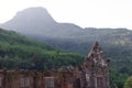 Stone Castle Wat Phu in Foreground and Green Mountain in Background Champasak