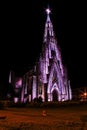 Stone cathedral city Canela / Gramado with purple illumination, Rio Grande Do Sul, Brazil - Church city Canela Rio Grande Do Sul, Royalty Free Stock Photo