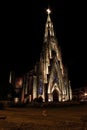 Stone cathedral city Canela / Gramado with yellow illumination, Rio Grande Do Sul, Brazil - Church city Canela Rio Grande Do Sul, Royalty Free Stock Photo