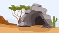 Stone cave in a desert. Vector illustration in cartoon flat style.