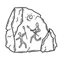 A stone with a cave painting and Petroglyphic art icon Royalty Free Stock Photo