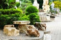 Stone chair and table in the garden.