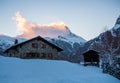 Stone chalet with the Matterhorn in the background, in the Swiss Alps Royalty Free Stock Photo