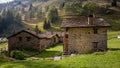 Stone chalets in a tiny mountaing village. Case di Viso - Ponte Royalty Free Stock Photo