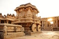 Stone chariot in Hampi Vittala Temple at sunset