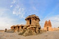 Stone chariot in Hampi Vittala Temple at sunset