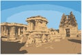 Stone chariot at the Vitthala Temple in Hampi vector landscape Royalty Free Stock Photo