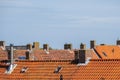 Stone chimneys on the roofs with orange roof tiles Royalty Free Stock Photo