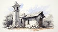 Stone Church Sketch: Romanesque Architecture Luxury Tiny Home