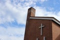 Stone church steeple against blue skies Royalty Free Stock Photo