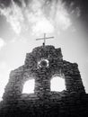 Stone church steeple at sunset Royalty Free Stock Photo