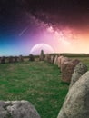 Stone circle fantasy magic background full moon