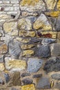 Stone cladding with an aged rustic look is created by old rustic bricks and stones