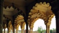 Stone colonnade at the exit of an old Indian palace Royalty Free Stock Photo