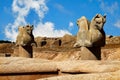 Stone column sculpture of a Griffin in Persepolis against a blue sky with clouds. The Victory symbol of the ancient Achaemenid Kin Royalty Free Stock Photo