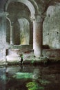 Subterranean Columns with Water and Moss, Italy Royalty Free Stock Photo