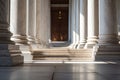 Stone columns colonnade and marble stairs detail. Classical pillars row