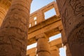 Stone columns in Karnak temple biggest temple in the world in Luxor city, Upper Egypt Royalty Free Stock Photo