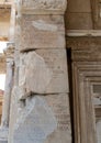 Stone columns written in ancient Greek in the open air museum of Turkey, Izmir, Ephesus. close up