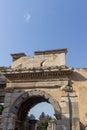 Stone columns written in ancient Greek in the open air museum of Turkey, Izmir, Ephesus. close up Royalty Free Stock Photo