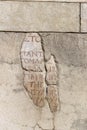 Stone columns written in ancient Greek in the open air museum of Turkey, Izmir, Ephesus. close up Royalty Free Stock Photo