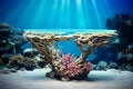 Stone coral table on a beautiful marine underwater ocean background