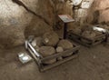 Stone cores in one of the halls of Ajloun Castle, also known as Qalat ar-Rabad, is a 12th-century Muslim castle situated in northw