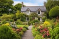 stone cottage with garden in countryside Royalty Free Stock Photo