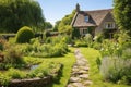 stone cottage with garden in countryside Royalty Free Stock Photo