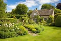 stone cottage with garden in countryside Royalty Free Stock Photo