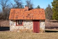 Stone cottage summer kitchen on a colonial American farm