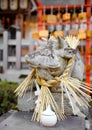 Stone cow statue in Japanese temple Royalty Free Stock Photo