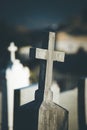 Stone cross on the cemetery, evening sun Royalty Free Stock Photo