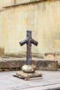 Stone Cross on churchyard in Svetitskhoveli Cathedral at Mtskheta, Georgia Royalty Free Stock Photo