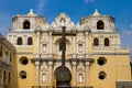 Stone cross in front of `La Merced` church in Antigua, Guatemala
