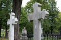 Stone cross gravestones on cemetery - graveyard Royalty Free Stock Photo