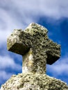 Stone cross with plants with sky as background