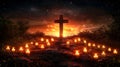 Stone Cross Sunset Candles Night Sky Royalty Free Stock Photo