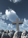 Stone cross under cloudy sky Royalty Free Stock Photo