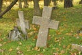 Stone crosses in the old cemetery in autumn Royalty Free Stock Photo