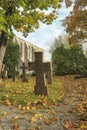 Stone crosses in the old cemetery in autumn Royalty Free Stock Photo