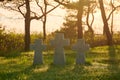 Stone crosses at sunset in German military cemetery, Europe