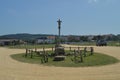 Stone Crucifix At The Entrance Of The Hermitage Of Our Lady Of The Lanzada In Noalla. Nature, Architecture, History, Travel.