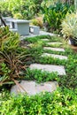 Stone curved walkway in garden Royalty Free Stock Photo