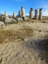 The Stone Desert or Stone Forest near Varna. Naturally formed column rocks. Fairytale like landscape. Bulgaria.