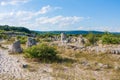 The Stone Desert or Stone Forest or Pobiti Kamani. Famous natural rock phenomenon near Varna, Bulgaria. Royalty Free Stock Photo