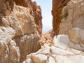 Stone  desert near the Rahaf stream, on the Israeli side of the Dead Sea, near Jerusalem in Israel Royalty Free Stock Photo