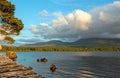 Stone dock of ancient McCarthy Mor castle at Lough Leane - Lake Leane - on the Ring of Kerry at Killarney Ireland IRE Royalty Free Stock Photo