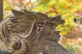 Stone dragon Zeniarai Benzaiten water purification basin in the inokashira park of Kichijoji city in autumn